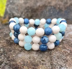 Dumortierit, akvamarín, korál náramek