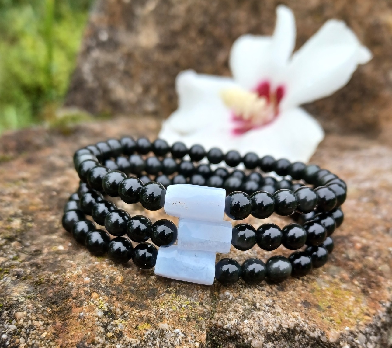 Stříbrný obsidián, chalcedon náramek