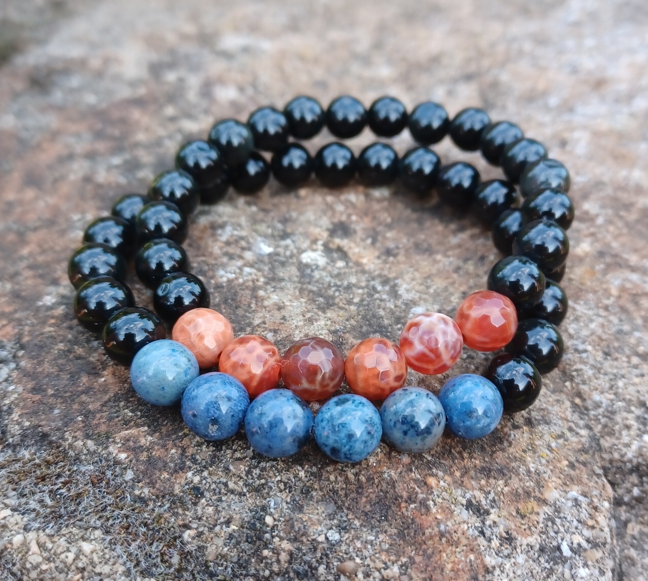 Párové náramky stříbrný obsidián 