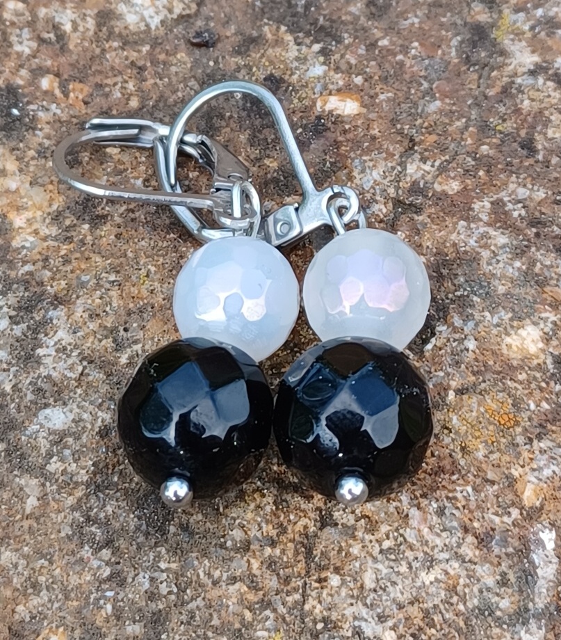 Onyx, achát aura náušnice