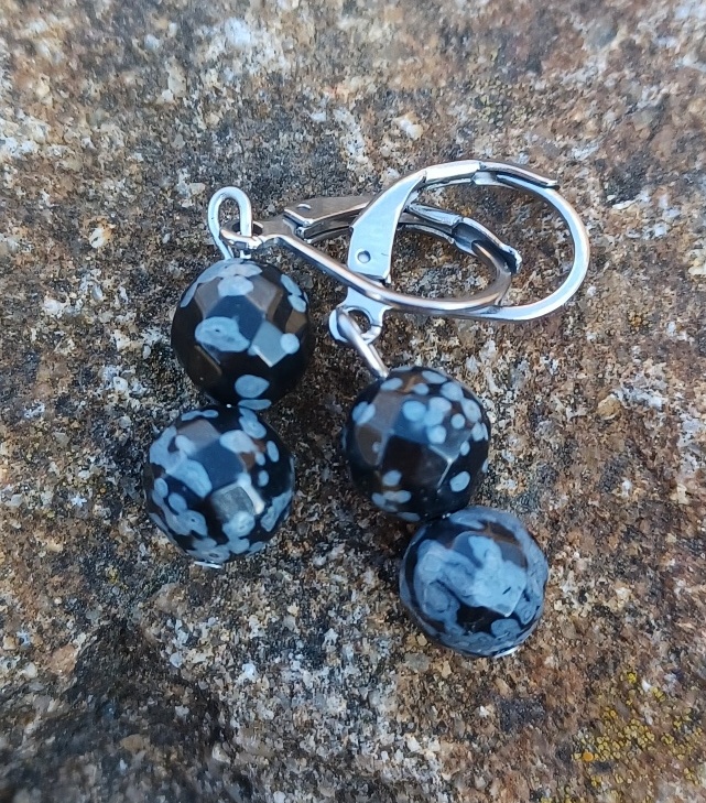 Obsidián sněhová vločka  náušnice