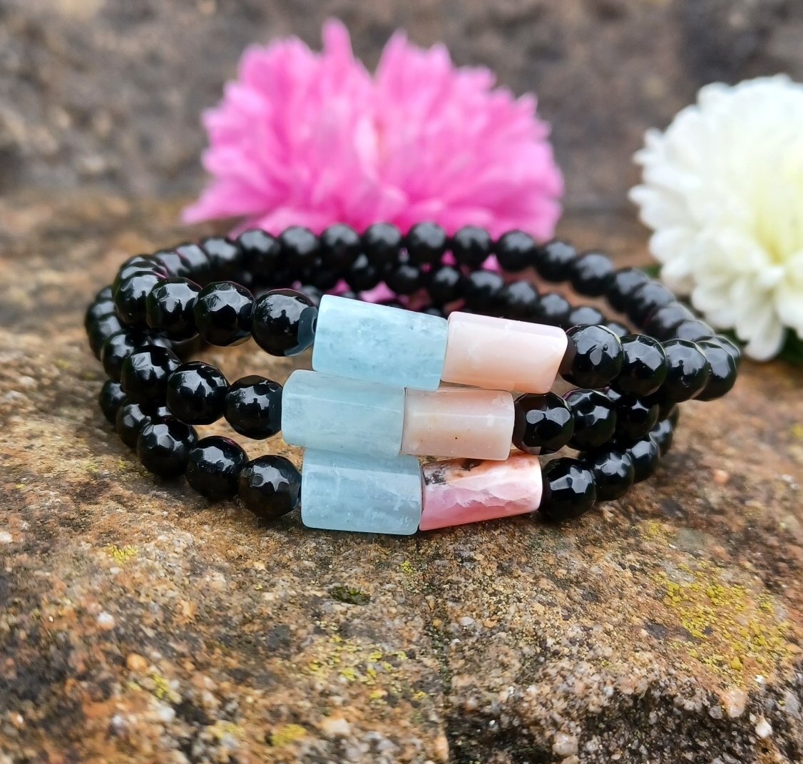 Onyx, akvamarín, opál náramek