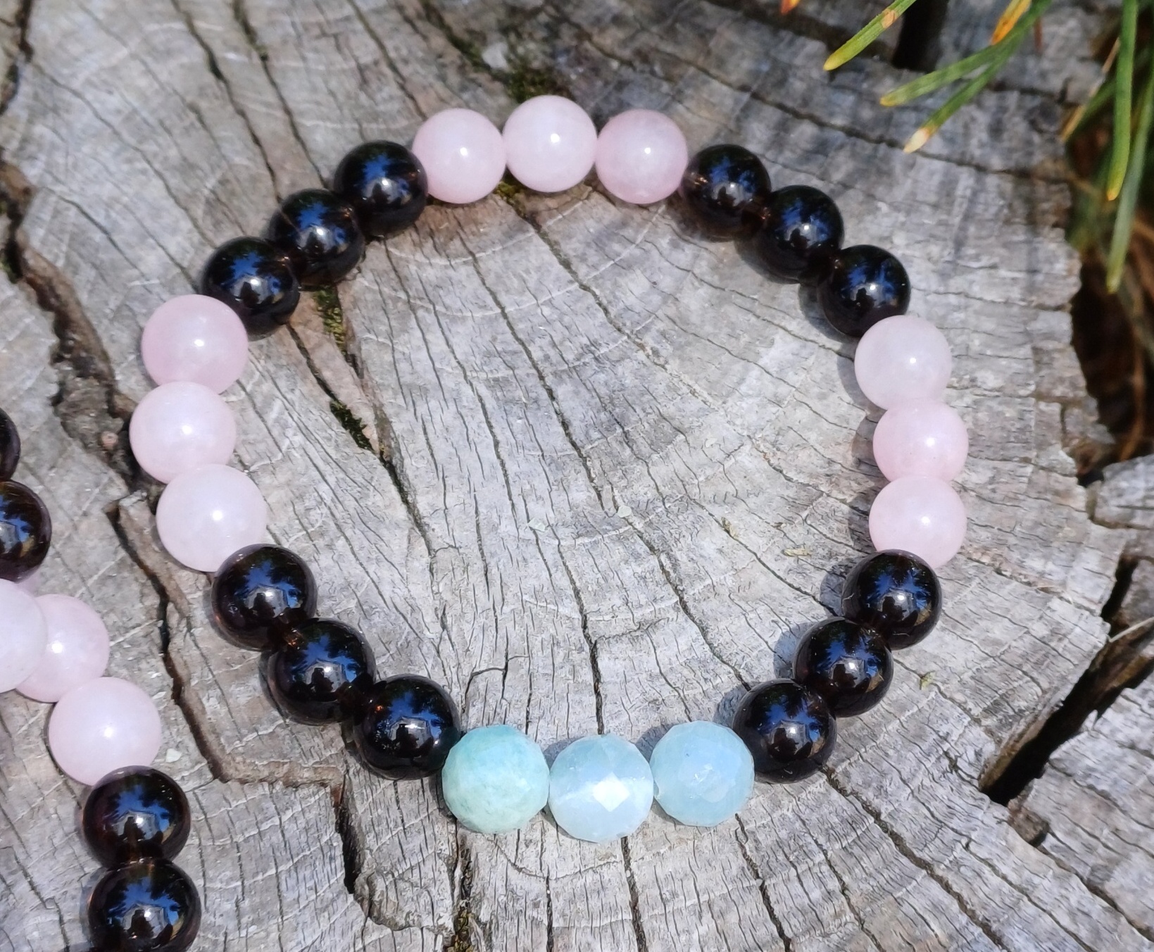 Záhněda, růženín, akvamarín náramek