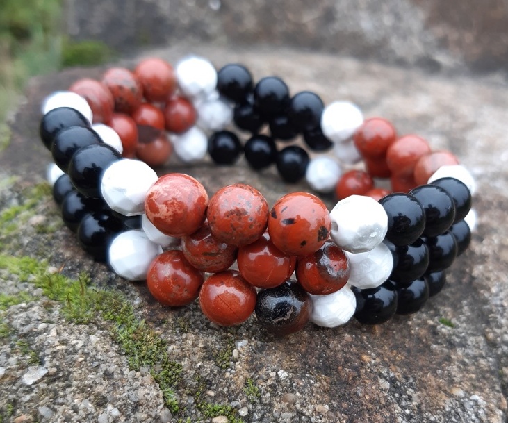 Náramek jaspis, obsidián, magnezit