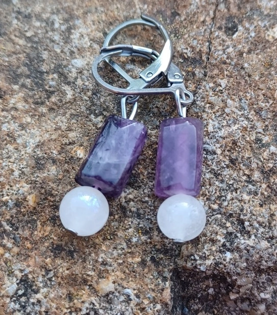 Ametyst, měsíční kámen aura náušnice