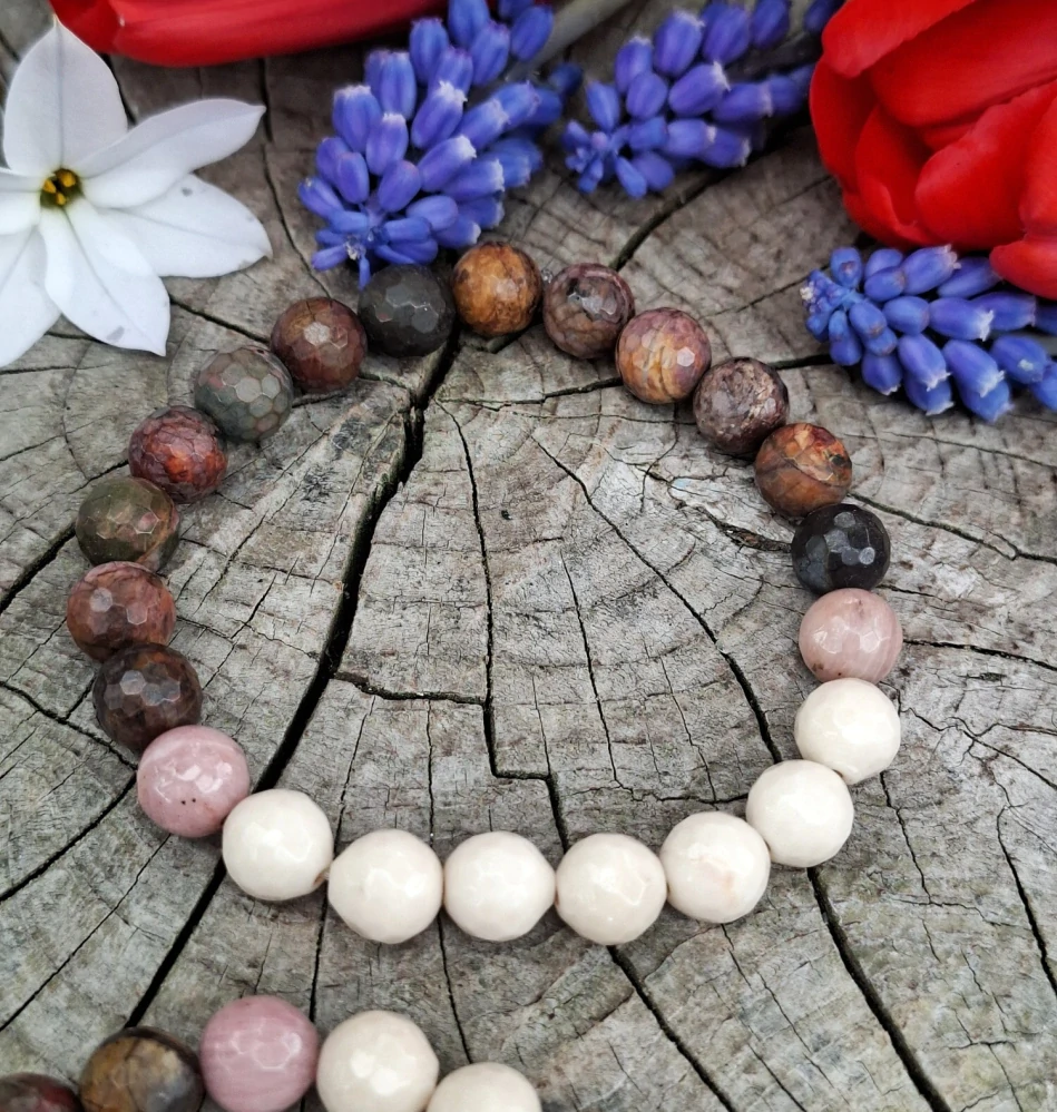 Jaspis picasso, korál náramek