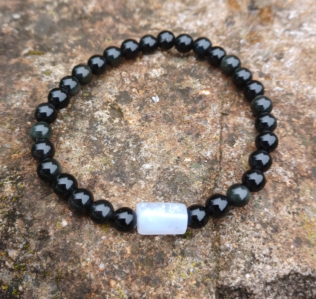 Stříbrný obsidián, chalcedon náramek