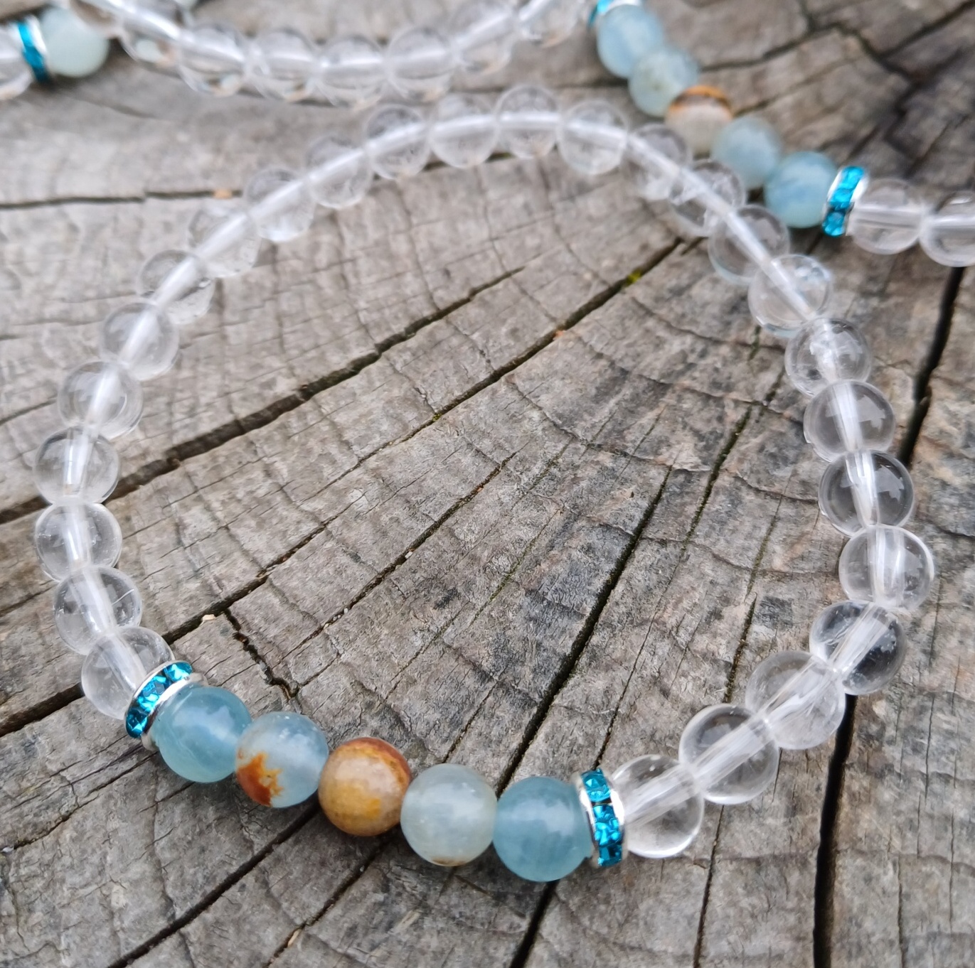 Dámský náramek kalcit modrý, křišťál