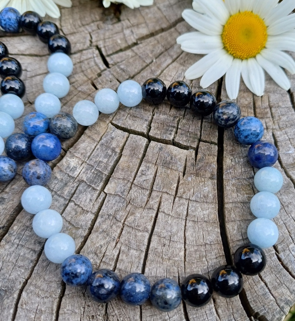 Dumortierit, akvamarín, turmalín náramek