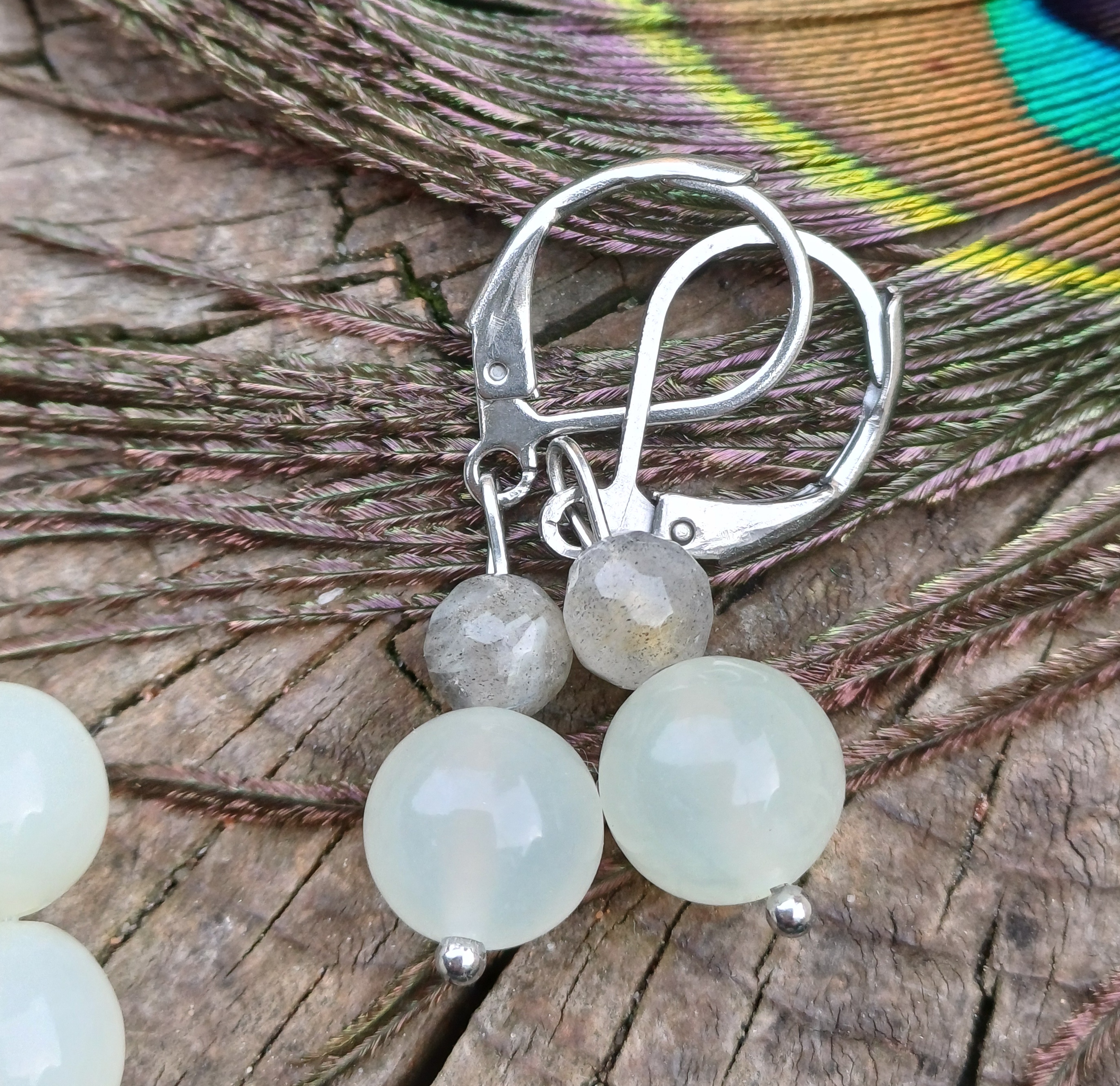 Antigorit, labradorit náušnice