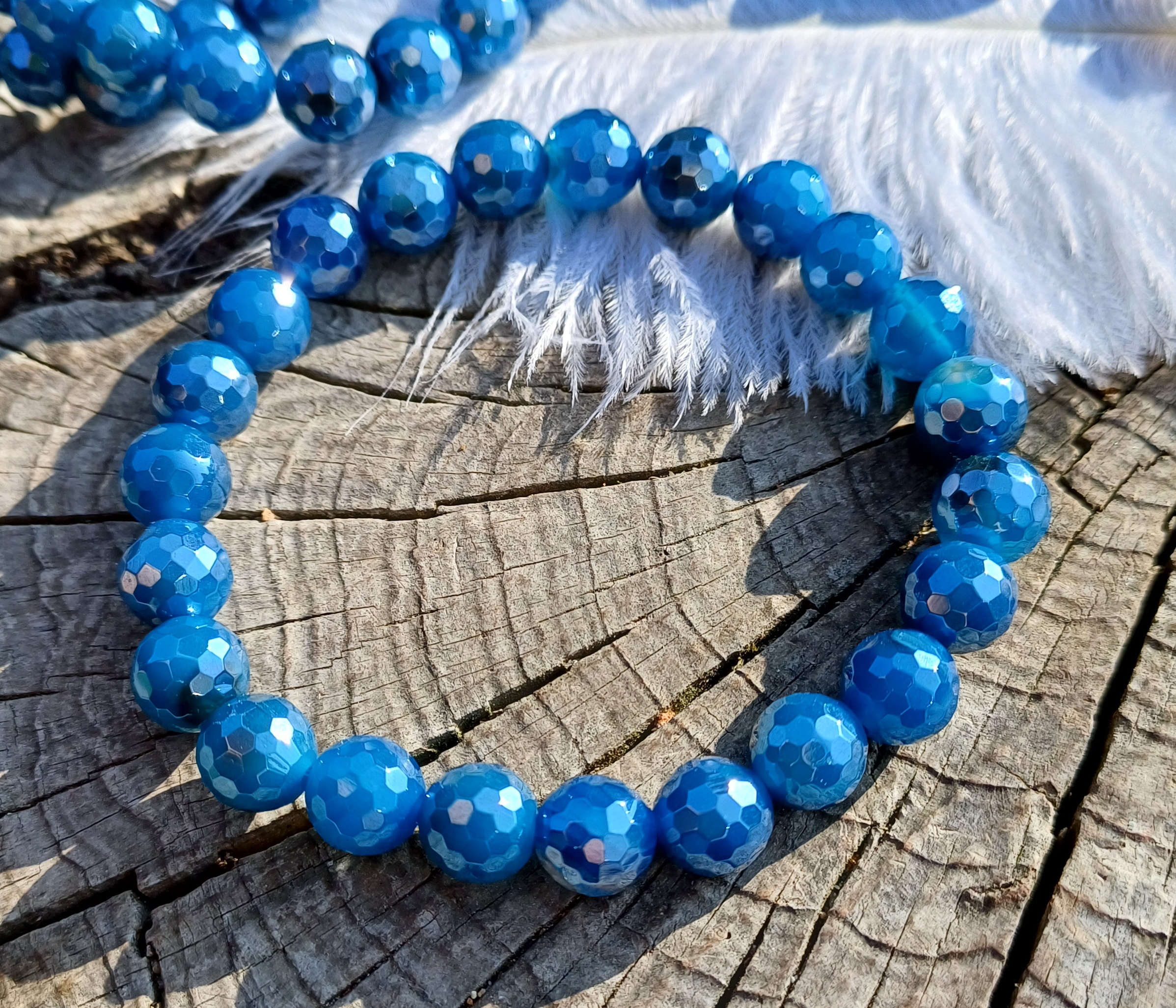 Achát aura andělská modrá náramek 