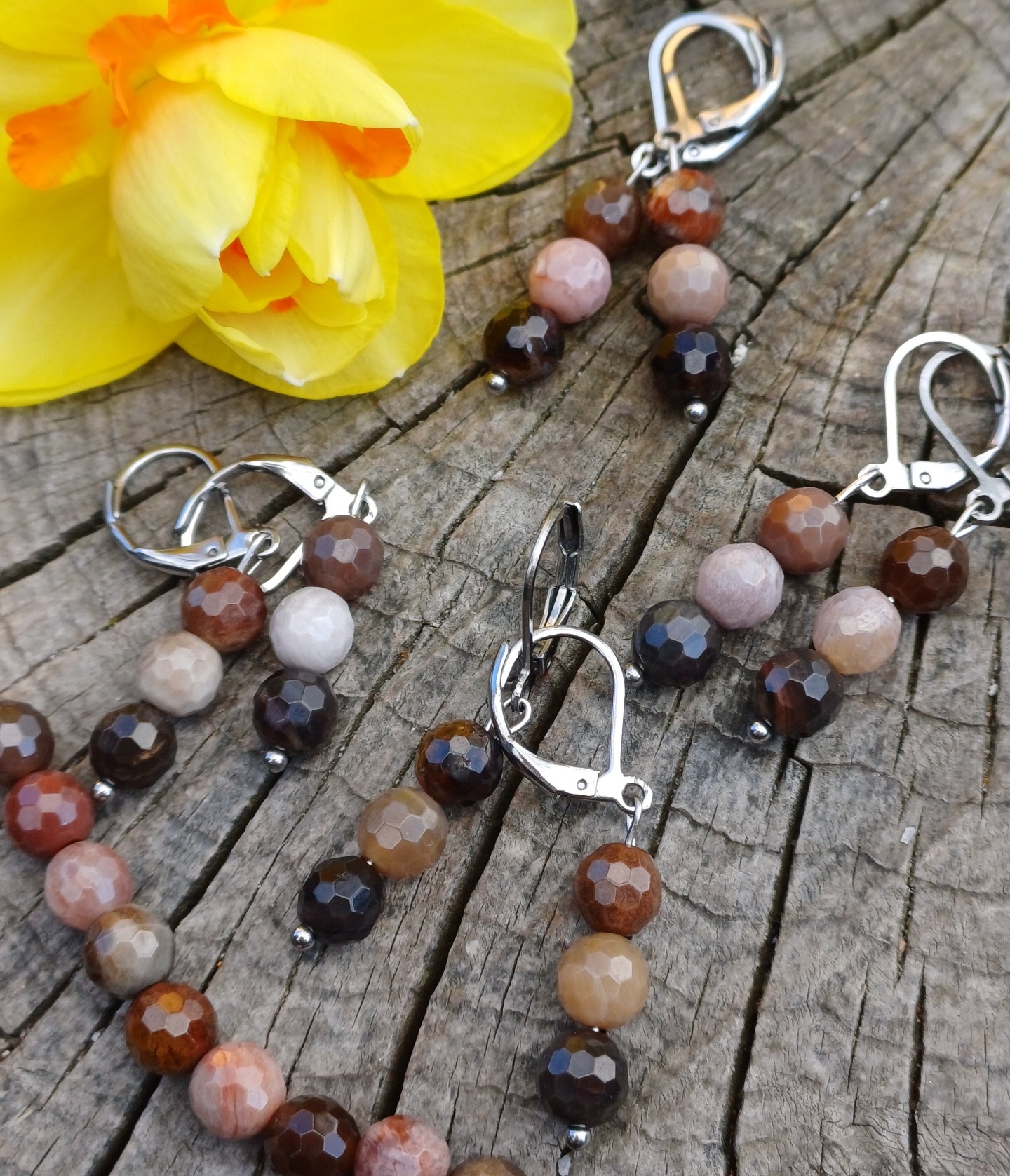 Zkamenělé dřevo náušnice