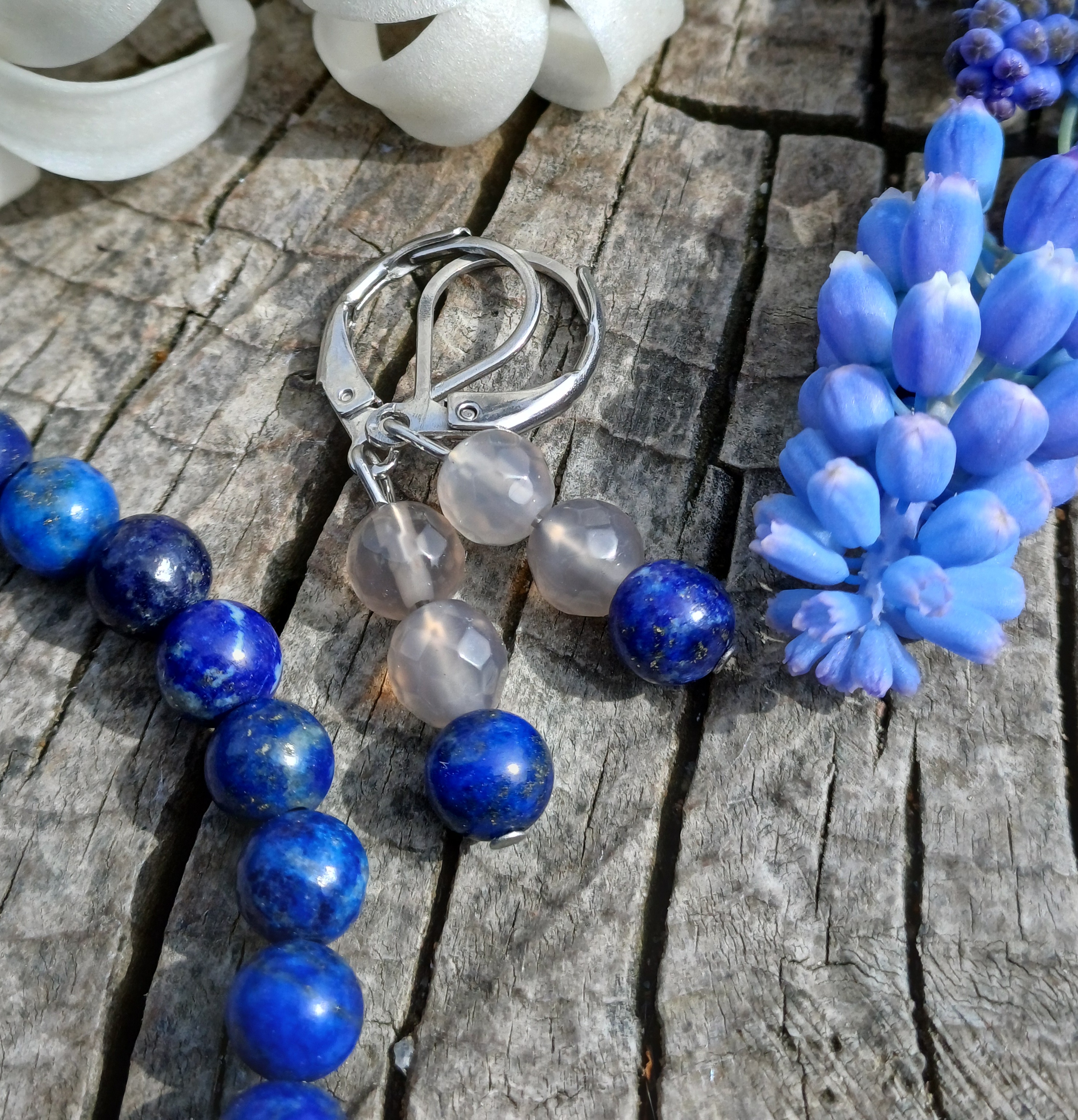 Lapis lazuli, achát náušnice