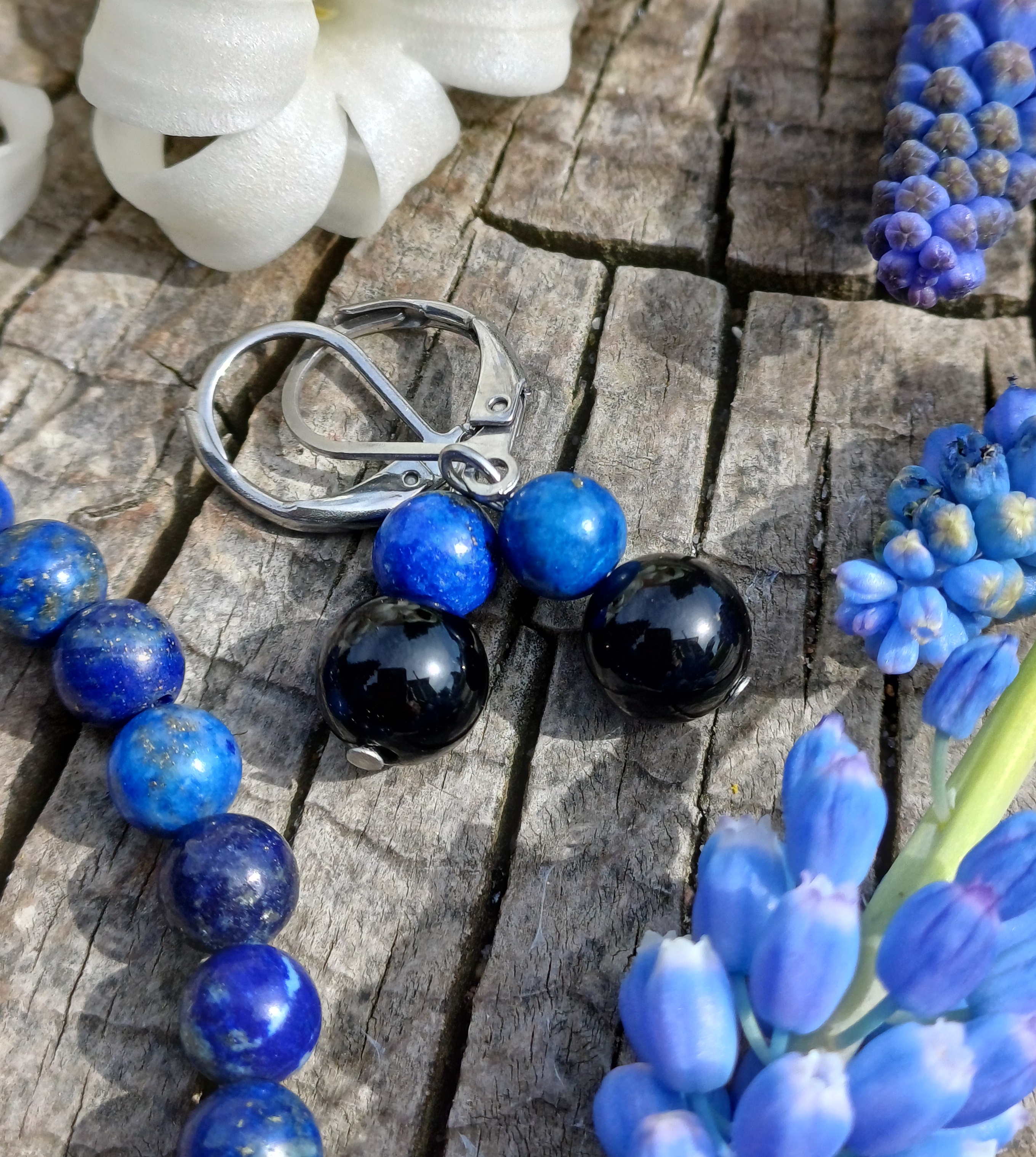 Lapis lazuli, onyx náušnice