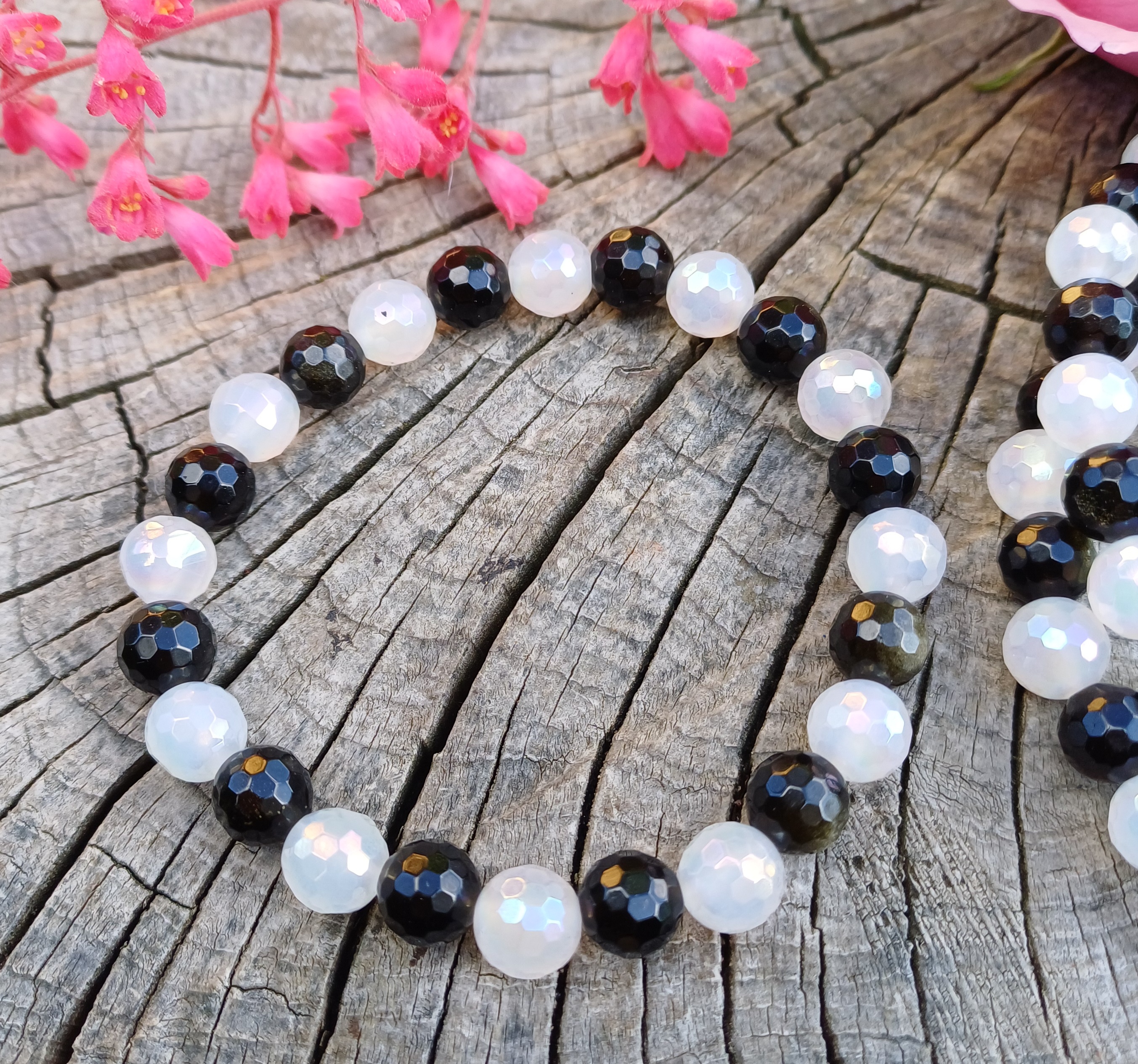 Obsidián zlatý, achát aura náramek