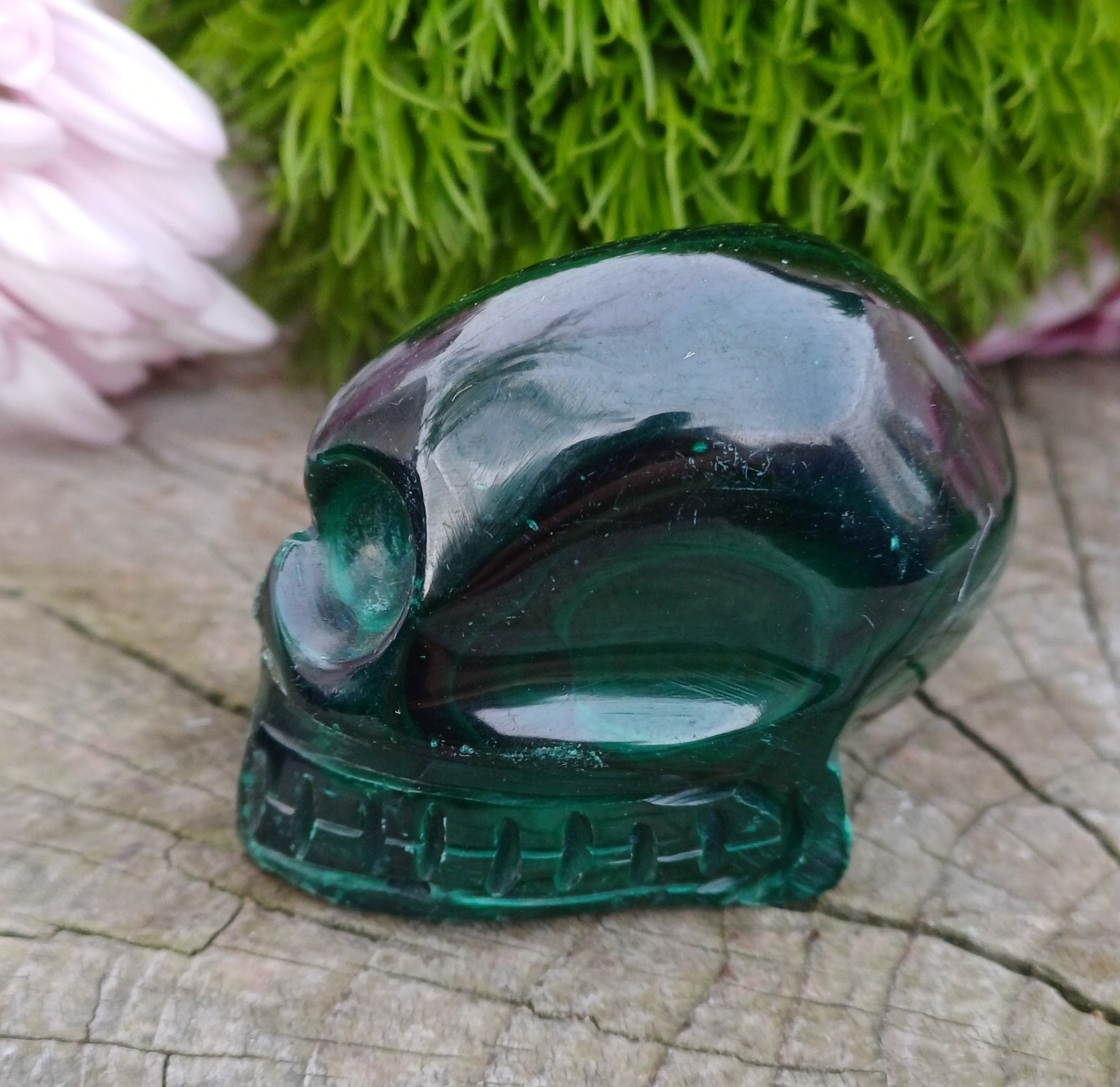 Lebka alien malachit 43g