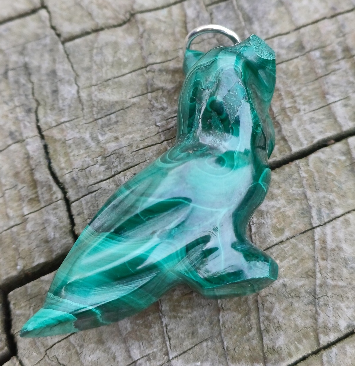 Malachit přívěsek sova