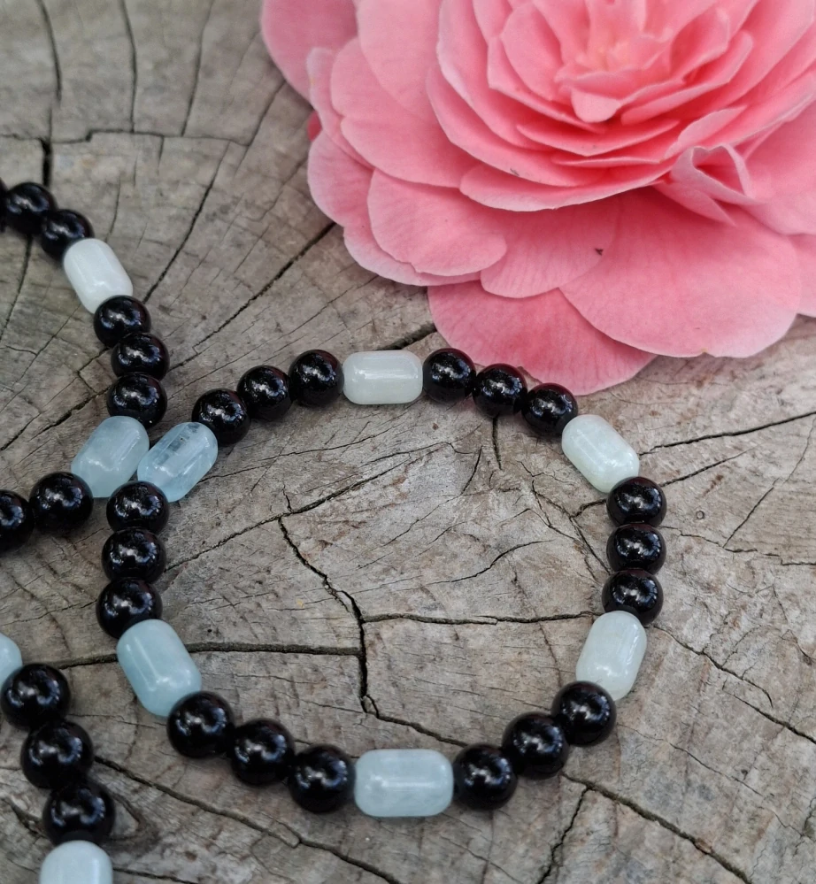 Obsidián černý, akvamarín náramek pro děti