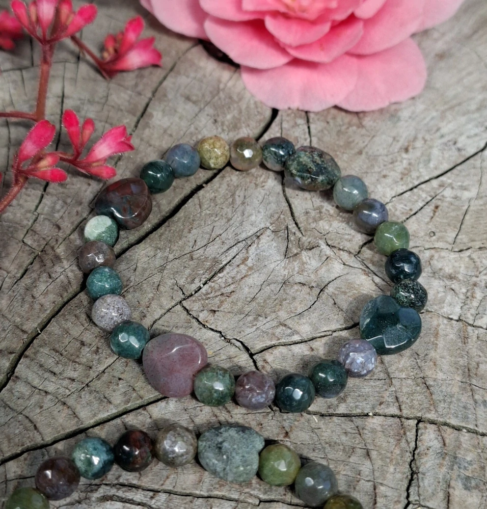 Achát mechový dětský náramek se srdíčky