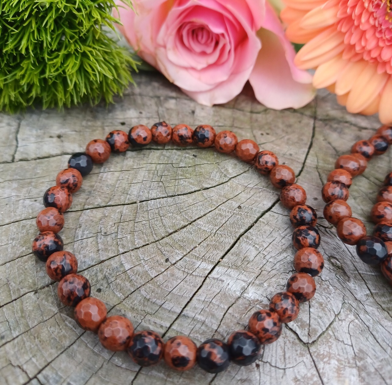 Obsidián mahagonový náramek