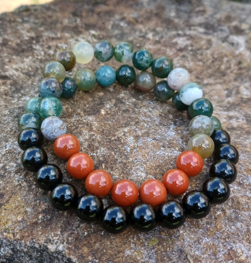 Párové náramky mechový achát, jaspis, onyx