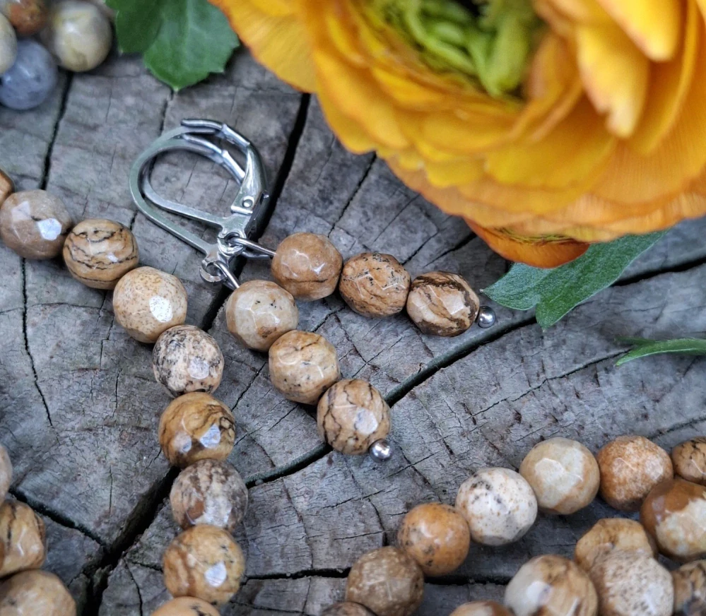 Jaspis obrázkový náušnice