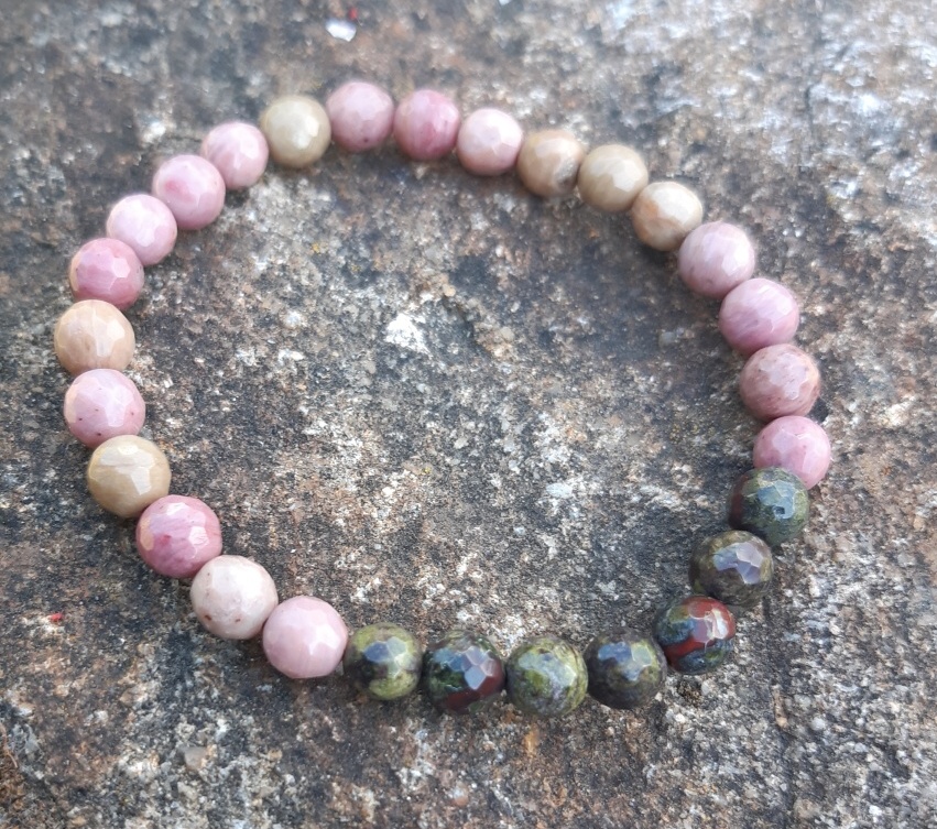 Epidot s růžovým křemenem náramek