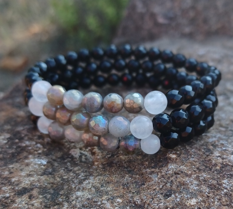 Onyx, labradorit aura náramek