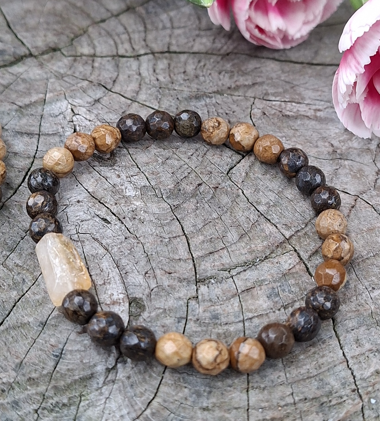 Bronzit, jaspis náramek s citrínem