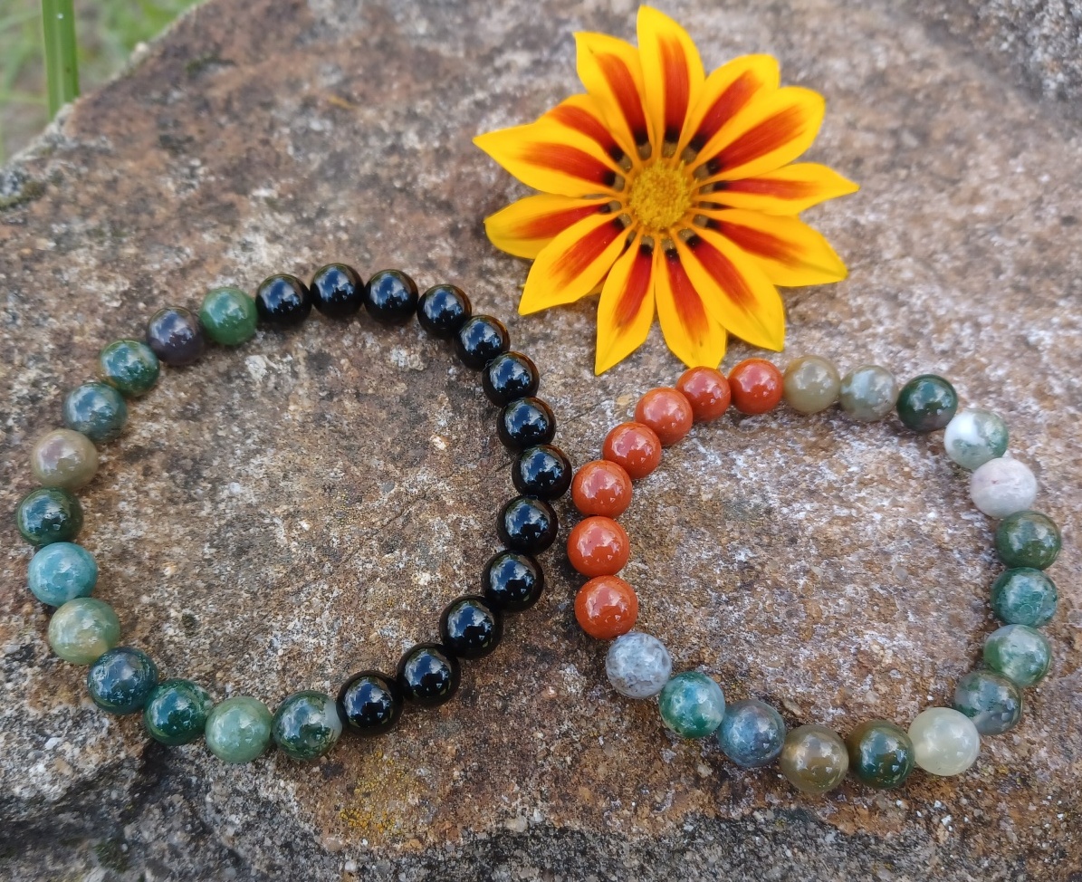 Párové náramky mechový achát, jaspis, onyx