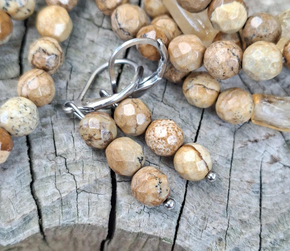 Jaspis obrázkový náušnice