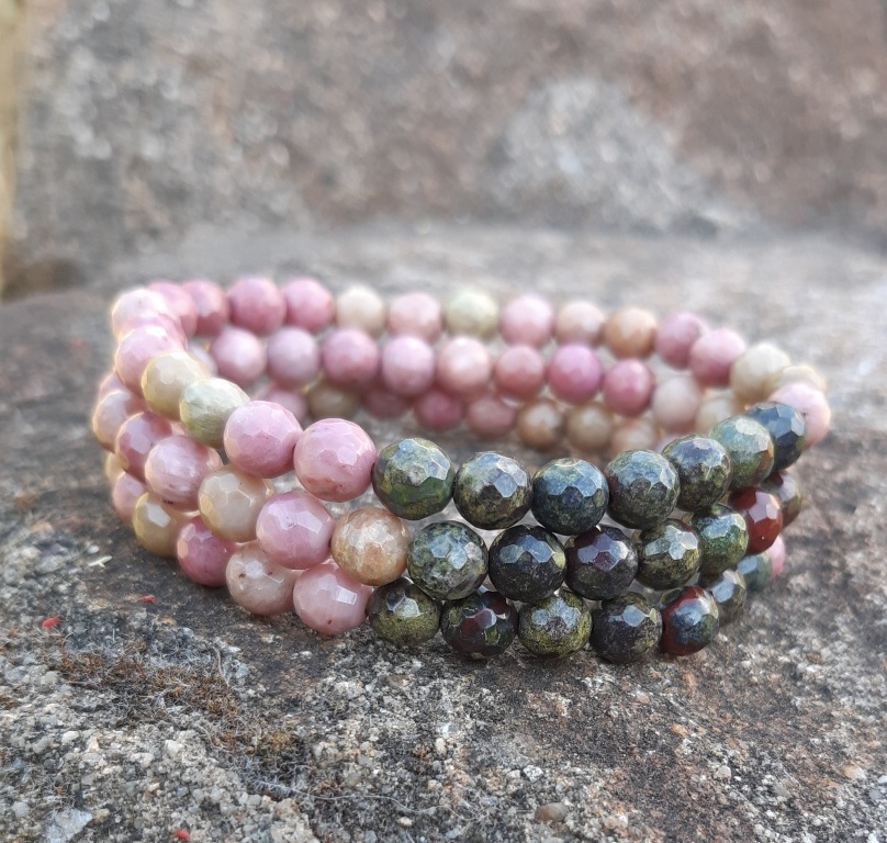 Epidot s růžovým křemenem náramek