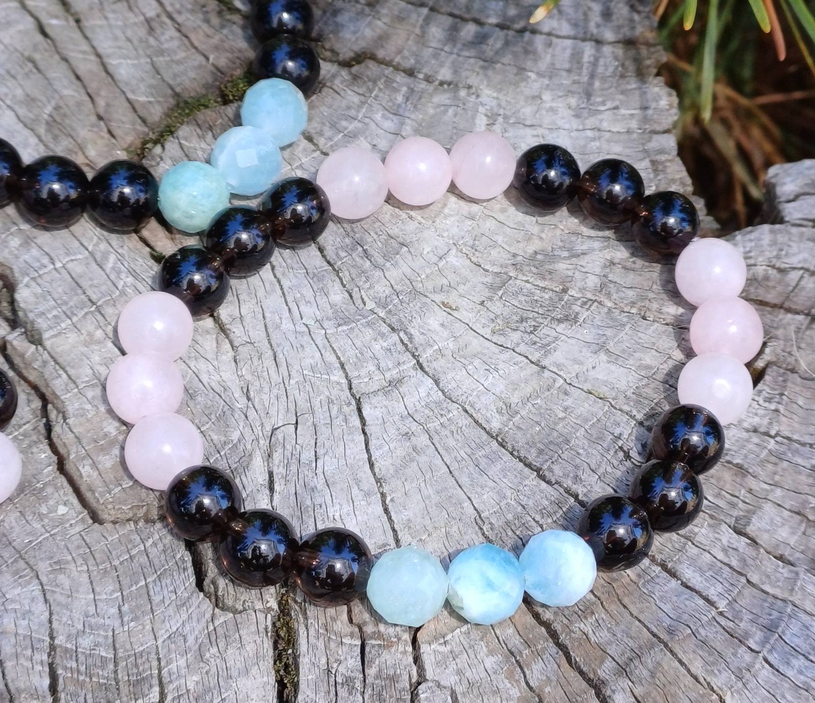 Záhněda, růženín, akvamarín náramek