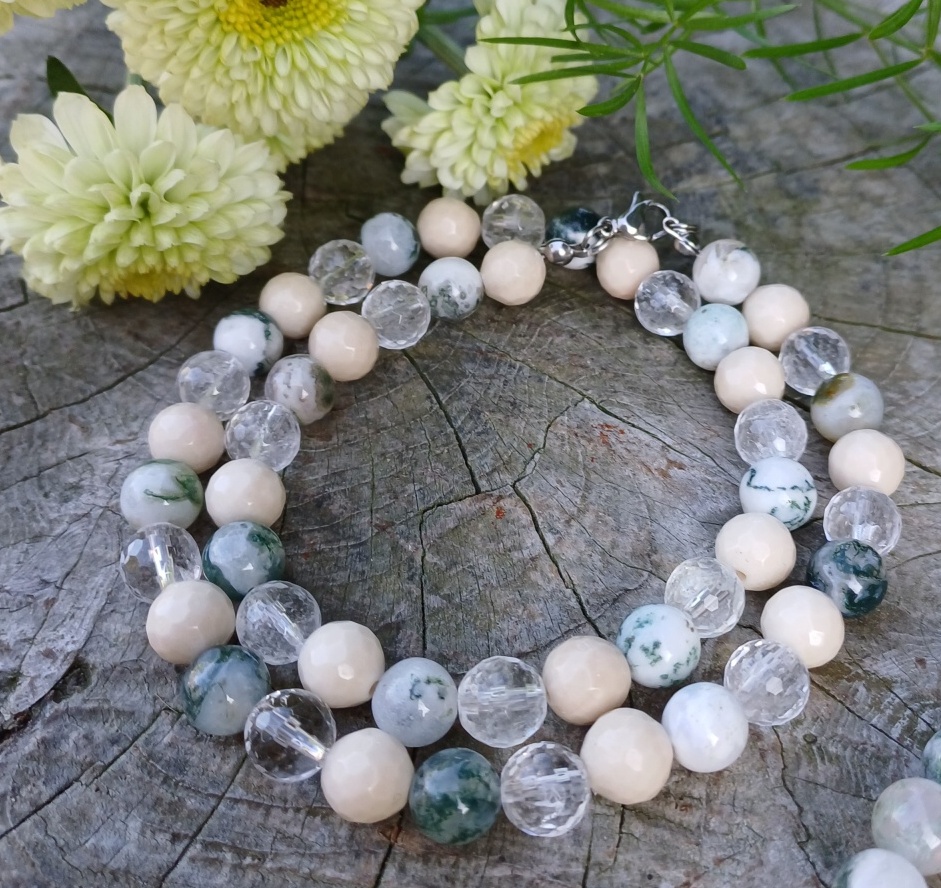 Achát stromečkový, aqua aura, korál náhrdelník