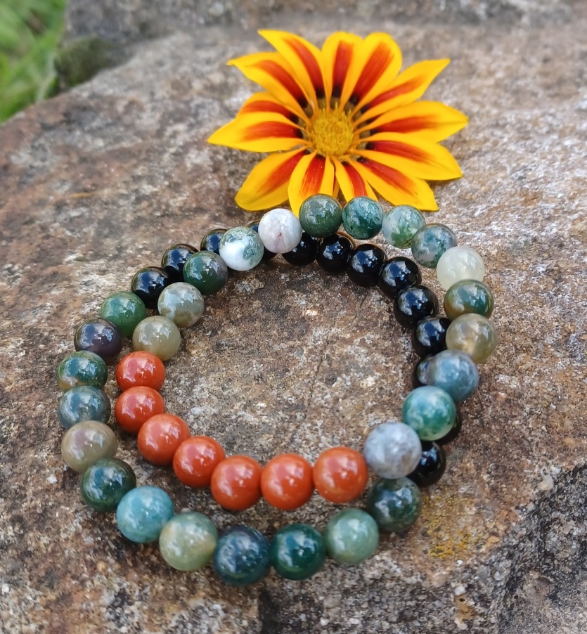 Párové náramky mechový achát, jaspis, onyx