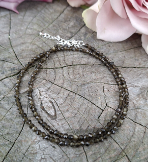 Obsidián zlatý jemný náhrdelník 