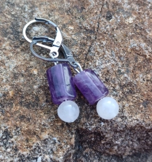 Ametyst, měsíční kámen aura náušnice