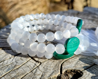 Selenit náramek s malachitem