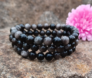 Stříbrný obsidián náramek pro muže