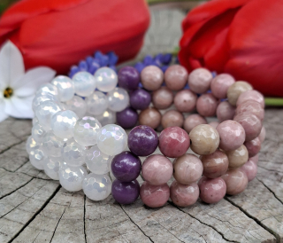 Růžový křemen, achát aura náramek