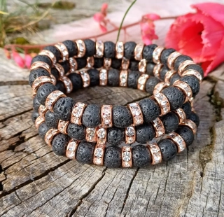 Láva černá s kamínky náramek 17 cm