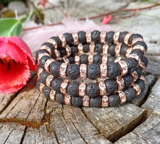 Láva černá s kamínky náramek