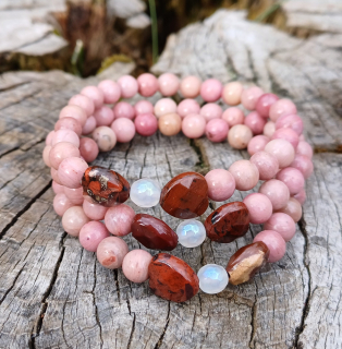 Růžový křemen, červený jaspis náramek pro děti
