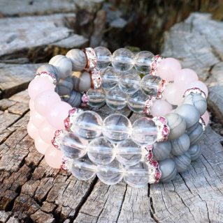 Mramor, křišťál, růženín náramek pro děti