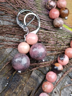 Rodonit, růžový křemen náušnice