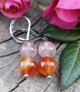 Karneol, jahodový křemen náušnice 