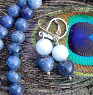 Dumortierit, akvamarín náušnice