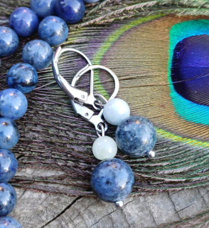 Dumortierit, akvamarín náušnice