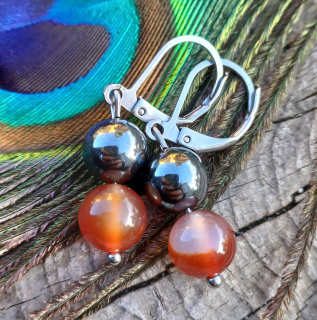 Karneol, hematit náušnice