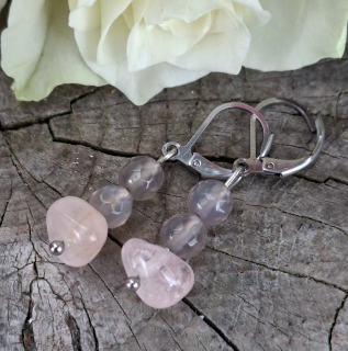 Achát, morganit náušnice